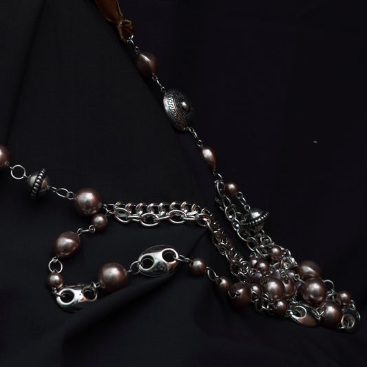 Layered Boho Necklace Faux Pearl Dangle Silver Tone