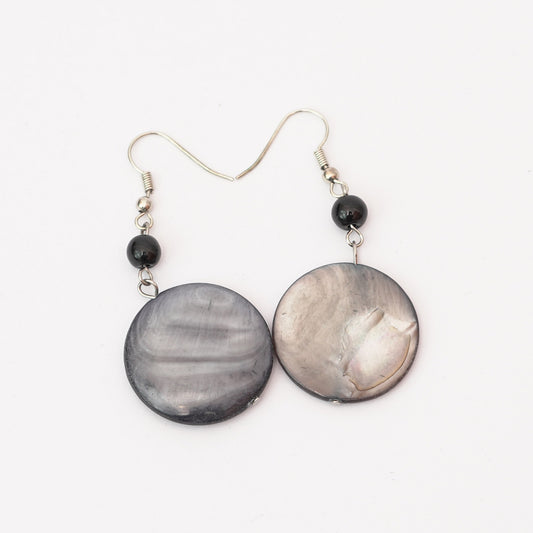 Round resin drop earrings with iridescent rocks