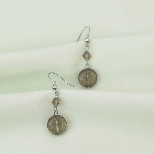 Faceted Smokey Quartz Silver Plate Earrings