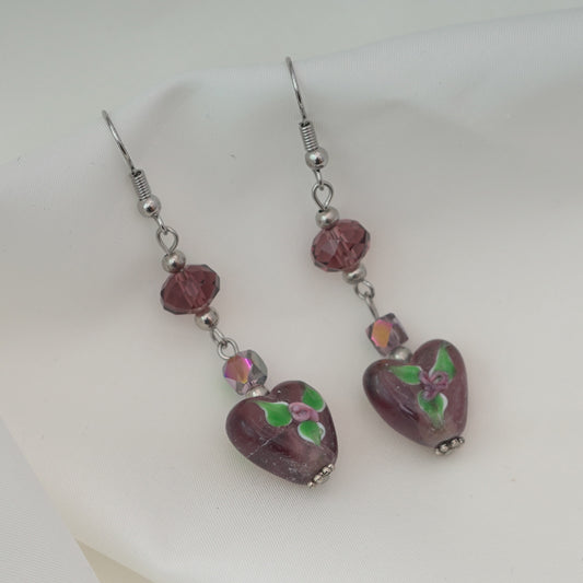 Heart Earrings With Amethyst