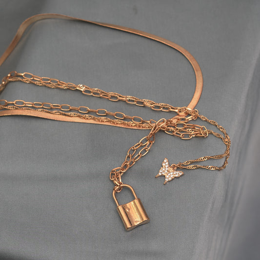 Fashion Women Multilayer Lock Pendant Necklace