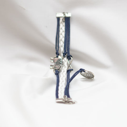 String Silver Tone Leaves Tree Birds Bracelet