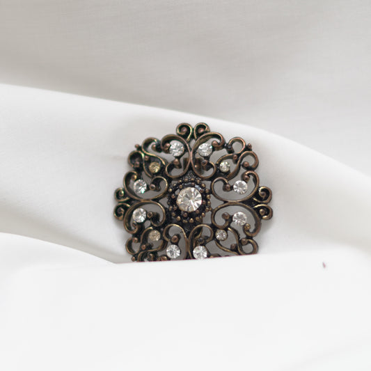 Dark Brown Matte Metal Round Filigree Brooch