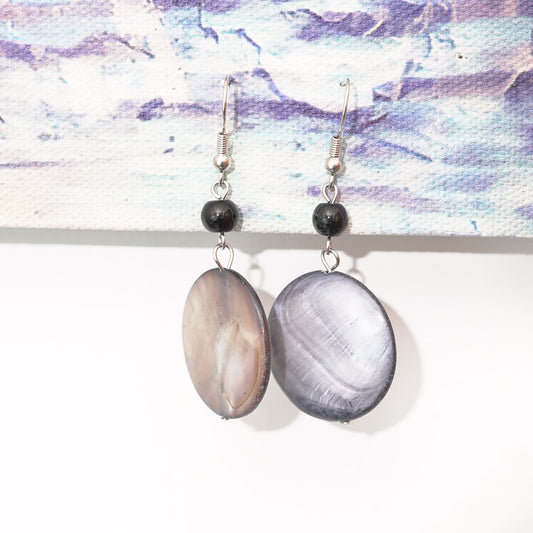 Round resin drop earrings with iridescent rocks