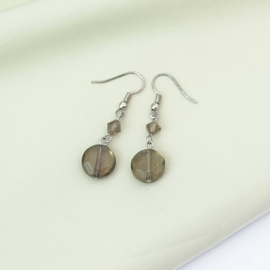 Faceted Smokey Quartz Silver Plate Earrings