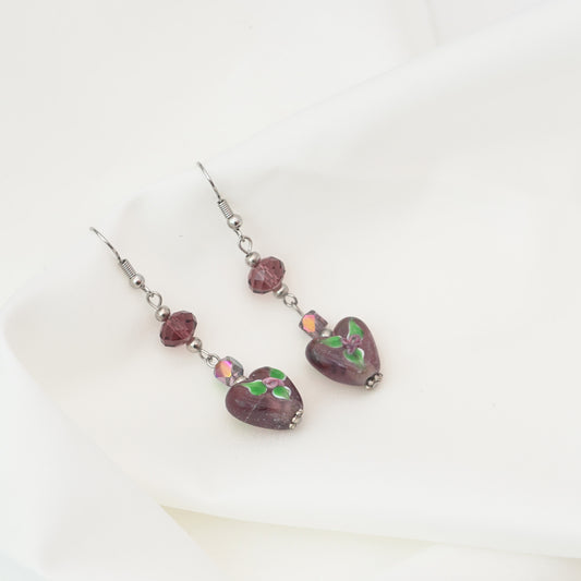 Heart Earrings With Amethyst
