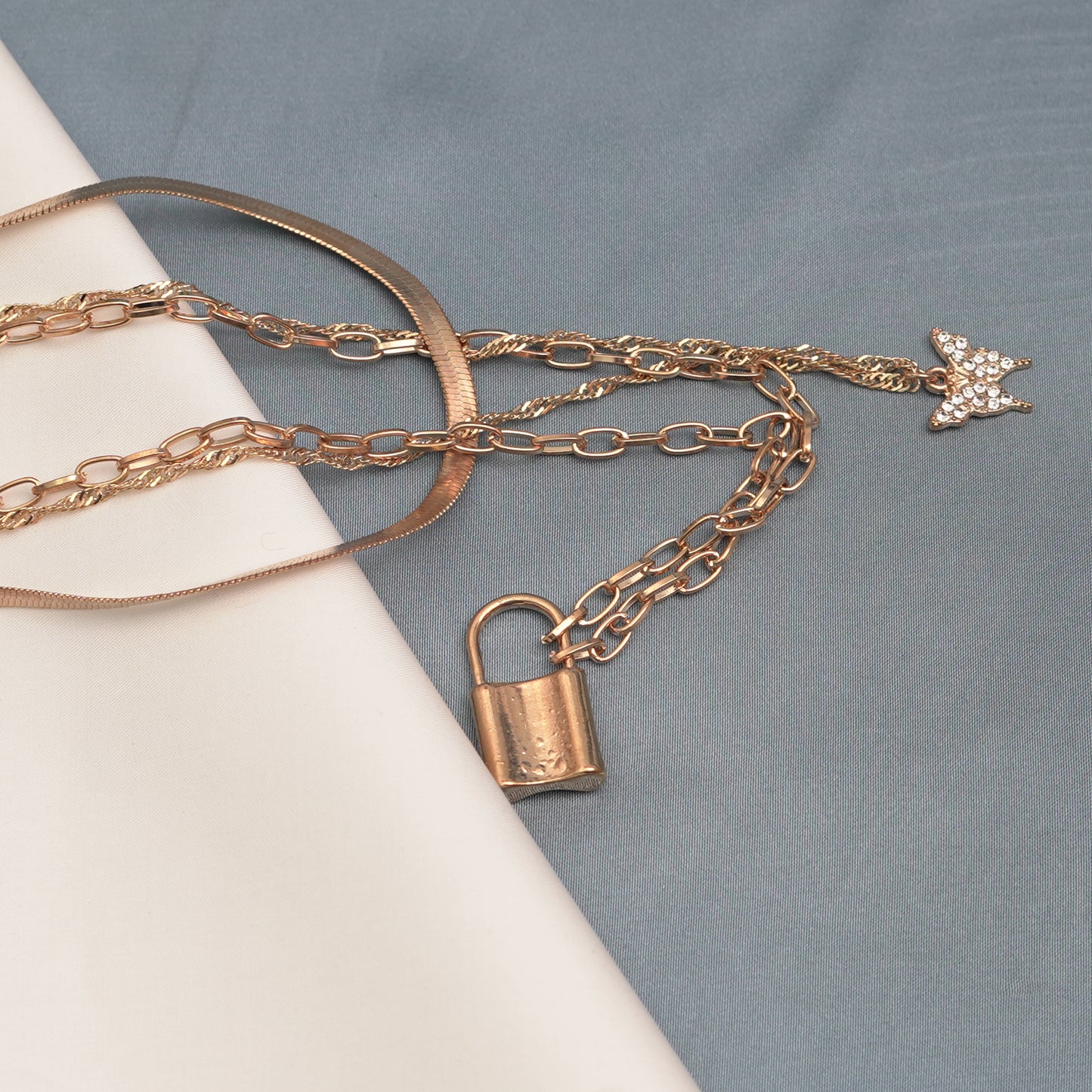 Fashion Women Multilayer Lock Pendant Necklace