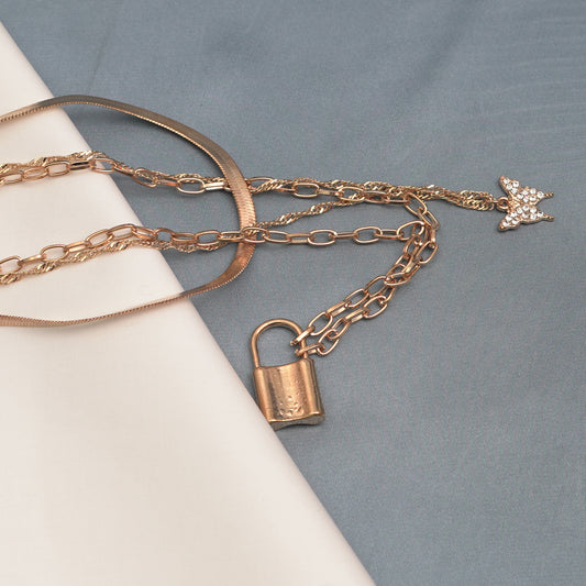 Fashion Women Multilayer Lock Pendant Necklace