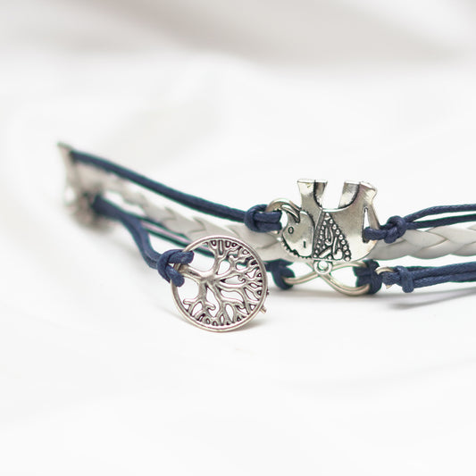 String Silver Tone Leaves Tree Birds Bracelet